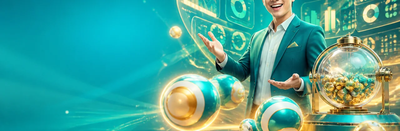 Banner xu hướng xổ số với quả cầu số phát sáng